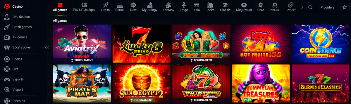 Pin Up Casino 的游戏提供商和娱乐活动